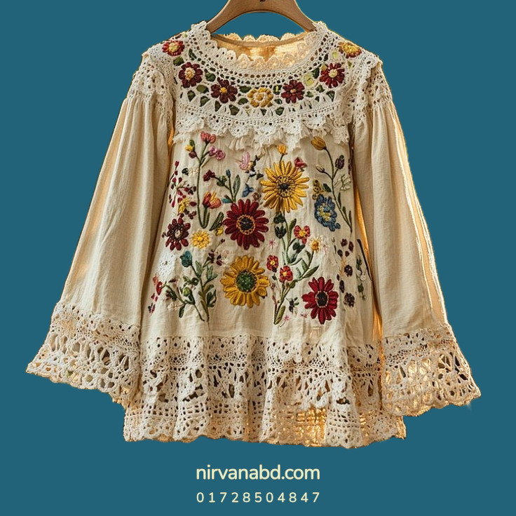 Women's Vintage Embroidered Floral Lace Art