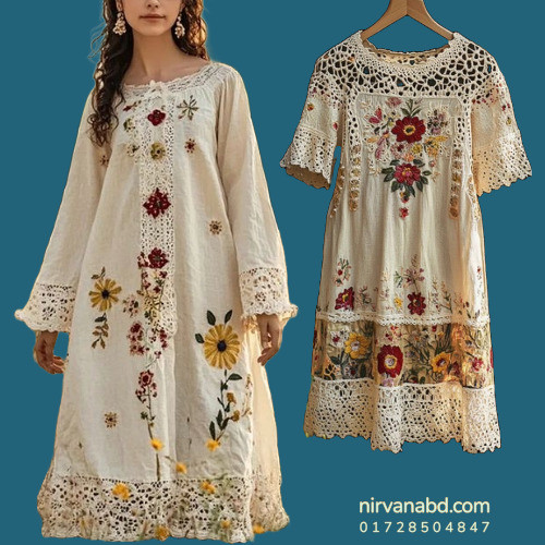 Women's Vintage Embroidered Floral Lace Art