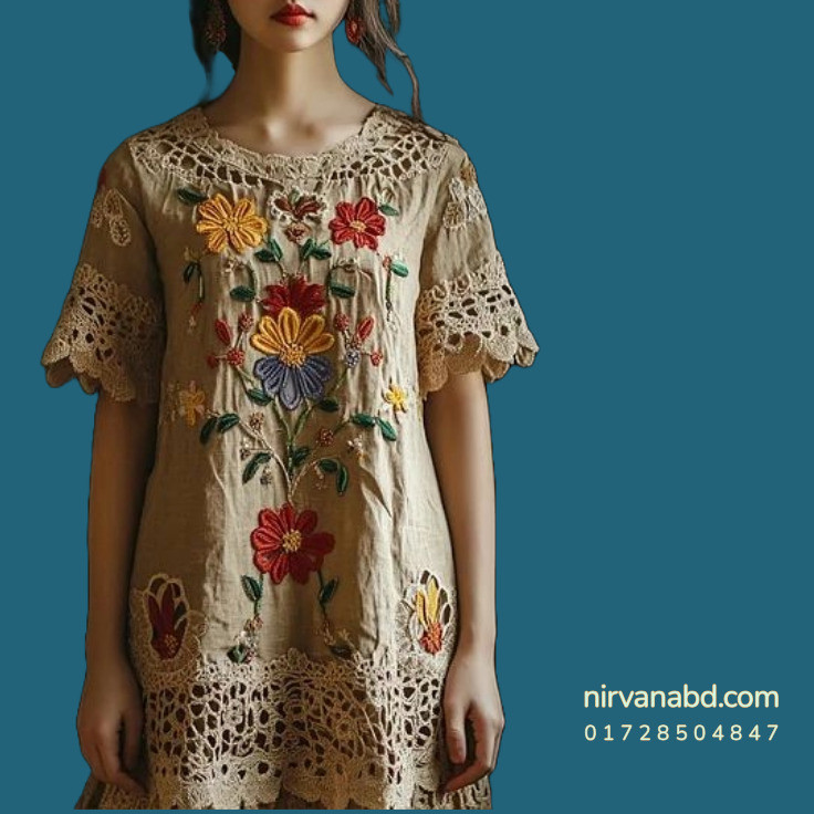 Women's Vintage Embroidered Floral Lace Art