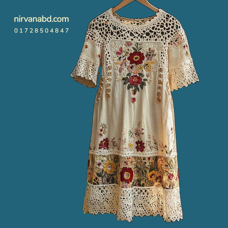 Women's Vintage Embroidered Floral Lace Art